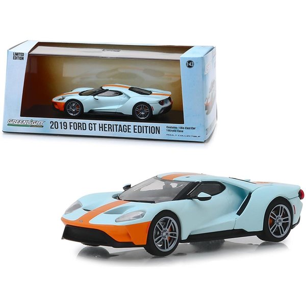 Greenlight 2019 Ford GT Heritage Edition Gulf Oil Color Scheme 1 by 43 Diecast Model Car 86158